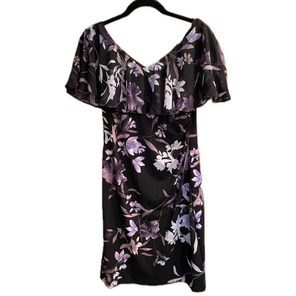 Purple and White Floral Flutter Sleeve Dress